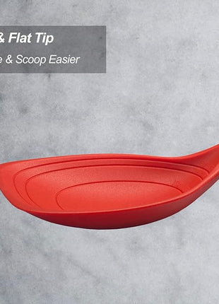2 Pack Large Silicone Cooking Spoon, Non-Stick Slotted and Solid Spoon set with Deep Bolw and Measurement Mark for Mixing, Serving, Draining, Scooping, Scraping, Heat Resistant Kitchen Utensils, Red