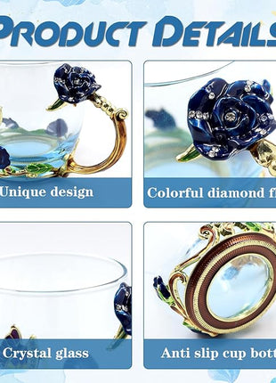 Enamels Butterfly Flower Tea Cup,Glass Coffee Mug,Valentines Mothers Day Graduation Birthday Present Christmas Gifts for Women Mom Her Teacher