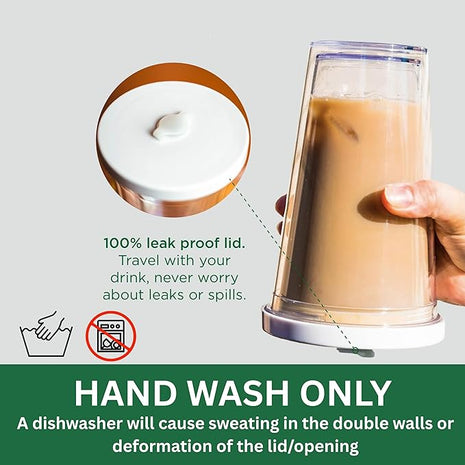 Reusable Iced Coffee Cup (24 Oz/Venti), Leak Proof and Double Wall Insulated Iced Coffee Tumbler, Come with Reusable Plastic and Metal Straws and Straw Cleaner - White