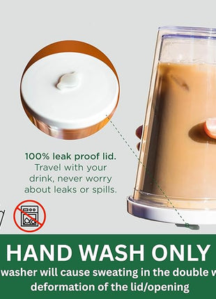 Reusable Iced Coffee Cup (16 Oz/Grande), Leak Proof and Double Wall Insulated Iced Coffee Tumbler, Come with Reusable Plastic and Metal Straws and Straw Cleaner - White