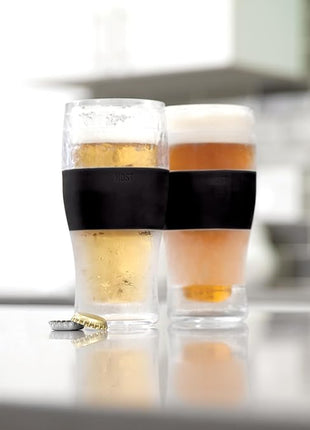 Host FREEZE Beer Glasses, Frozen Beer Mugs, Freezable Pint Glass Set, Insulated Pint Glass to Keep Your Drinks Cold, Double Walled Insulated Glasses, Tumbler for Iced Coffee, 16oz, Set of 2, Black