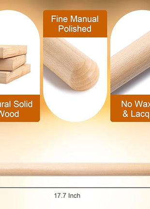 AISOSO French Rolling Pin, 17.7 Inches Wood Rolling Pins for Baking, Extra Long Classic Wooden Dough Roller for Fondant Pizza Pie Crust Cookie Pastry, Kitchen Baking Essentials, Light Yellow