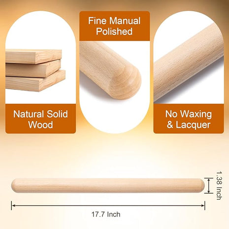 AISOSO French Rolling Pin, 17.7 Inches Wood Rolling Pins for Baking, Extra Long Classic Wooden Dough Roller for Fondant Pizza Pie Crust Cookie Pastry, Kitchen Baking Essentials, Light Yellow