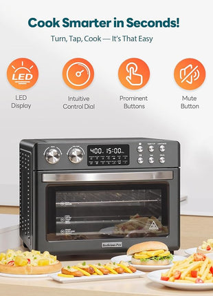 28QT Air Fryer Toaster Oven Combo, Large 12-in-1 Convection Countertop Oven with Next-Gen HeatWave Convection, 3-Layer Cooking, Rotisserie for Chicken, Fits 11" Pizza, Full Accessories, Sparkle Black