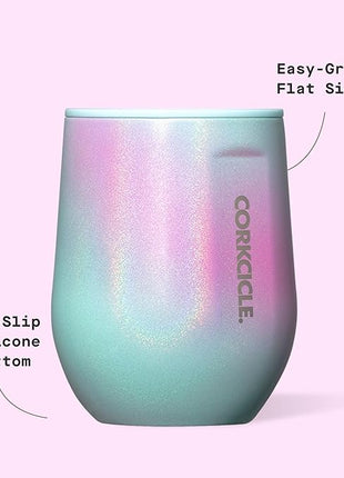 Corkcicle Stemless Wine Tumbler - Keeps Drinks Cold for 6 Hours - Triple-Insulated Stainless Steel - Non-Slip Base - Summer Drinkware Gift - Keeps Drinks Ice Cold - 12 oz - Rainbow Unicorn