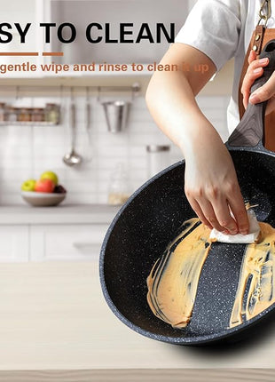 Kordisen Nonstick Wok with Lid, 12 Inch Woks & Stir-fry Pans, Granite Stone Coating for Cooking, Induction Cookware, Compatible with All Stovetops, PFOA Free