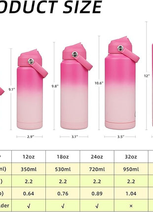 BJPKPK Insulated Water Bottle with Straw Lid, 12oz Thermo Water Bottles with Soft Nozzle, Flex Handle & Non-slip Boot, BPA Free Leak Proof Stainless Steel Metal Thermo, Tumblers, Cups,Cherry