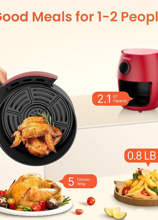 Small Compact Air Fryer, 2.1QT, 4-in-1 Small Mini Airfryer, Bake, Roast, Reheat, 98% Less Oil, Adjustable Temperature Control w/ 60min Timer, Quiet, Nonstick & Dishwasher Safe Basket, BPA-Free, Red