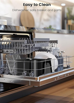 Nuwave Brio Plus Air Fryer 8 Qt, New & Improved, PFAS-FREE, 7 Digital One-Touch Cook Functions that AIR FRY, BAKE, ROAST, DEHYDRATE, TOAST, REHEAT, PREHEAT, 150 Presets, 50°F~400°F, 700/1500/1800W