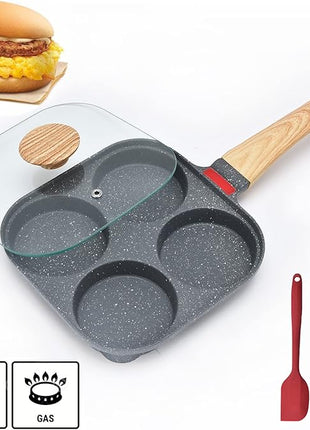 4-Cup Aluminum Nonstick Egg Pan with Lid, Suitable for Gas Stove & Induction Cookware
