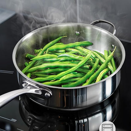 Cooks Standard Classic Stainless Steel Saute Pan 11-inch, 5 Quart Induction Cookware Deep Frying Pan Cooking Skillet with Lid, Stay-Cool Handle