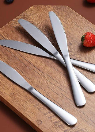 Berglander Dinner Knives Set Of 6, Stainless Steel Shiny Mirror Dinner Knife, Butter Knife Spreader Table Knives Sturdy And Dishwasher Safe