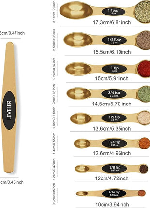 Magnetic Measuring Spoons Set Stainless Steel with Leveler-9pcs Stackable Measuring Cups for Baking-Measuring Cups and Spoon Set Kitchen Gadgets Apartment Essentials Fits in Spice Jars