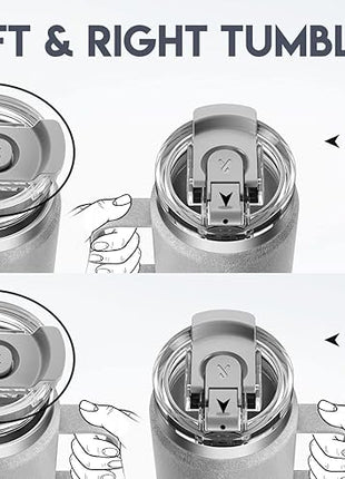 Meoky 24oz Travel Mug, Triple Insulated Stainless Steel Tumbler with Handle and 2-in-1 Straw and Sip Lid, 100% Leak Proof, Keeps Cold for 24 Hours or Hot for 8 Hours, Cupholder Friendly (Rock)