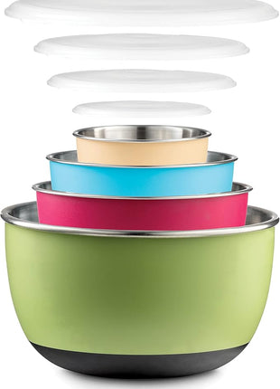 Double Wall Stainless Steel Mixing Bowls with Airtight Lids (Set of 4) Nesting Bowls for Space Saving Storage - Non-Slip Bottoms for Stability - Mixing Bowl Set For Cooking, Baking & Food Storage.