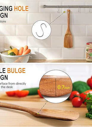 Multifunction Wooden Spatula Spoon, Great for Both Cooking and Serving, Mixing, Scoop, and Scrape, Nonstick Cookwares, BPA-Free, Heat Resistant Wood Spatula for Kitchen Use