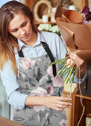 Britimes Spring Flowers Leaves Floral Apron Home Kitchen Cooking Baking Gardening for Women Men with Pockets 32x28 inch