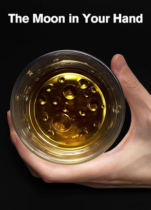 Creative Moonbottom Whiskey Glasses Set of 4, Old Fashioned and Cocktail Glasses (Transparent bottom), gift for amateur astronomer