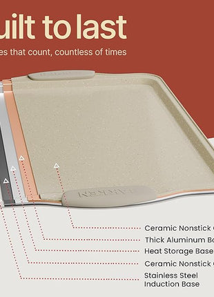 BAKKEN Cookie Sheets for Baking Nonstick Set - 3-Piece Stackable Carbon Steel Baking Sheet Pans Set with Silicone Handles, Non Toxic Cookie Sheets for Baking Bakeware Set - White Marble