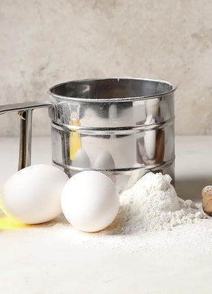 Flour Sifter, Stainless Steel Sifter for Baking, Double Layer Fine Mesh Baking Sifter, One Hand Press Crank Sifter for Powdered Sugar Shaker Duster, Flour Sieve Sifter for Baking Cakes Rondauno