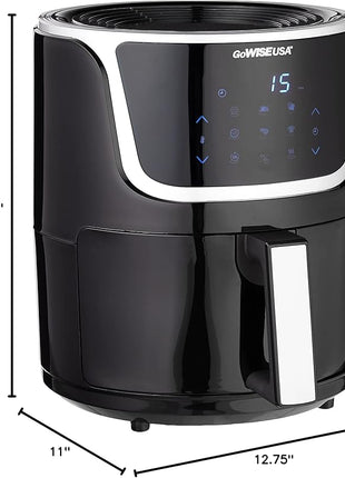 GoWISE USA GW22966 Fryer & Dehydrator Electric Air Fryer with Digital Touchscreen + Recipe Book, 5-Qt, Black/Silver