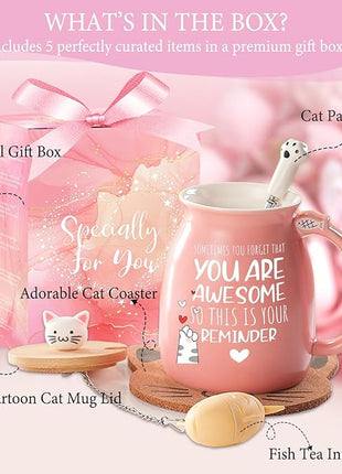 BigNoseDeer Thank You Gifts for Women Cute Cat Coffee Mug Birthday Friendship Christmas Gift for Women Female Mom Cat Lovers Present Kawaii Stuff Funny Tea Cup Stocking Stuffers White Elephant Gifts