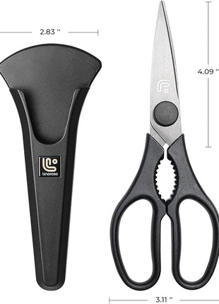 Linoroso Kitchen Shears Heavy Duty Kitchen Scissors with Magnetic Holder, Dishwasher Safe Scissors All Purpose Come Apart Blade Made with Japanese Steel 4034 for Meat/Vegetables/BBQ/Herbs, Black