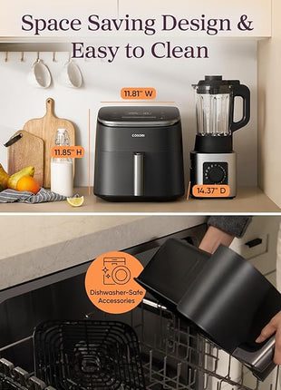 Cosori 9-in-1 TurboBlaze Air Fryer 6 Qt, Premium Ceramic Coating, 90°–450°F, Precise Heating for Even Results, Air Fry, Roast, Bake, Broil, Dry, Frozen, Proof, Reheat, Keep Warm, 120V, Dark Gray