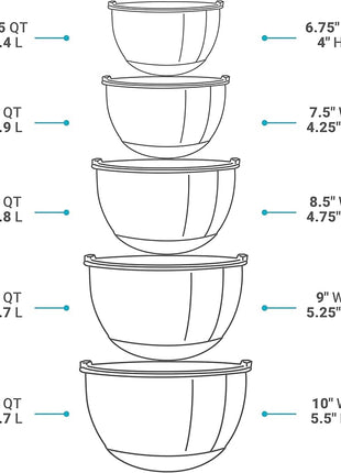 Belwares Mixing Bowls with Lids Set - Nesting Bowls with Airtight Lids + Graters - Stainless Steel Non-Slip Mixing Bowl for Baking, Food Storage and Prepping (Red, 5-Piece Set)
