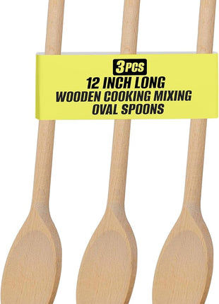 3-PCS 12″ Long Beechwood Wooden Cooking Spoons – Heat-Resistant, Non-Scratch Mixers for Non-Stick Cookware | Sustainably Sourced European Crafting