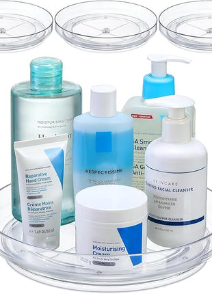 4 Pack 9 Inch Clear Acrylic Lazy Susan, Non-Skid Turntable Organizer for Cabinet, Kitchen, Pantry Organization Storage, Refrigerator, Vanity Makeup, Bathroom Countertop Organizing, Rotating Spice Rack