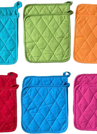 Classic Home 12 Pack (Dozen) Pot Holders, Cotton, Heat Resistant, Kitchen Essential, Potholder Set, Trivet for Cooking and Baking with Hanging Loops