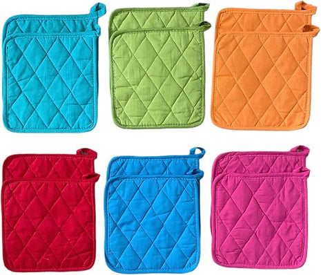 Classic Home 12 Pack (Dozen) Pot Holders, Cotton, Heat Resistant, Kitchen Essential, Potholder Set, Trivet for Cooking and Baking with Hanging Loops
