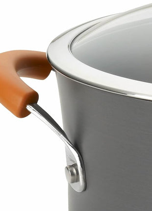 Rachael Ray Brights Hard-Anodized Aluminum Nonstick Cookware Set with Glass Lids, 10-Piece Pot and Pan Set, Gray with Orange Handles