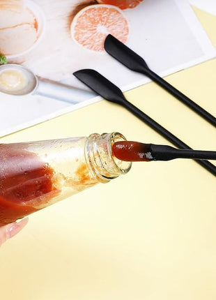 4pcs Mini Silicone Spatula Set, 3 Size Makeup Spatula Small Rubber Spatula for Thin Jar Skinny Openings Bottles, Tiny Scraper for Kitchen and Cosmetic, Multipurpose Scraping Mixing Tools (Black)