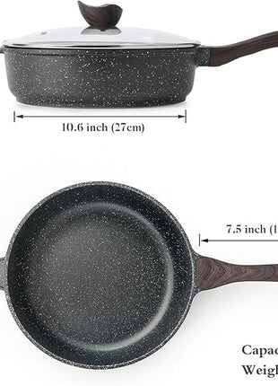 Kordisen Nonstick Deep Frying Pan with Lid, 12 Inch Large Skillet, 5 Qt Non Stick Saute Pan for Cooking, Healthy Induction Cookware, PFOA Free