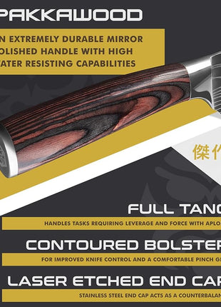 KESSAKU Chef Knife - 8 inch - Samurai Series - Razor Sharp Kitchen Knife - Forged 7Cr17MoV High Carbon Stainless Steel - Wood Handle with Blade Guard