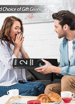 Pack of 2 Large Silicone Cooking Spoons, Non-Stick Stainless Steel Slotted and Solid Spoon Set for Serving, Mixing, Draining, Heat Resistant, Scratch Resistant and BPA Free Kitchen Scoops (Black)