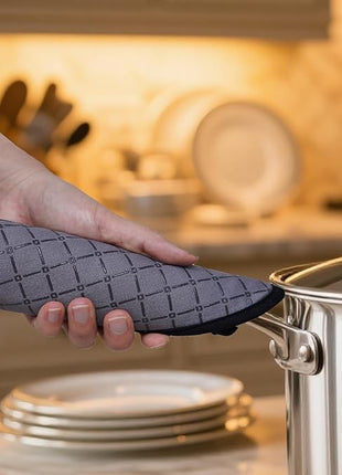 Oven Mitts and Pot Holders Sets 6pcs, Kitchen Oven Glove,High Heat Resistant 550 Degree Extra Long Oven Mitts and Potholders with Non-Slip Silicone Surface for Home Essentials (Grey) (Gray 2)