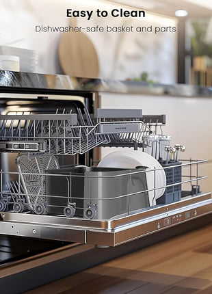 Nuwave Brio Plus Air Fryer 8 Qt, New & Improved, PFAS-FREE, 7 Digital One-Touch Cook Functions that AIR FRY, BAKE, ROAST, DEHYDRATE, TOAST, REHEAT, PREHEAT, 150 Presets, 50°F~400°F (Cool Gray)