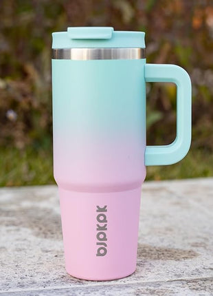 BJPKPK 30 oz Stainless Steel Tumbler With Handle Insulated Tumblers With 2 Straw Travel Coffee Mug With Lid,Bubble Gum