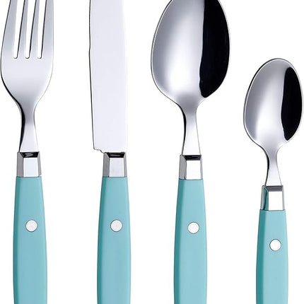 ANNOVA Silverware Set, Retro/Rivet Colorful Stainless Steel Tableware Kitchen Flatware Set Utensils, Includes Dinner Knives, Forks, Spoons & Dessert Spoons (Turquoise, 24 Pieces)