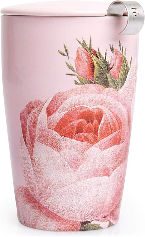 Tea Forte Double-Walled Ceramic Kati Cup, Removable Stainless Steel Infuser Basket and Lid, Steeps 12 oz Loose Leaf Tea, Dishwasher & Microwave Safe, Jardin