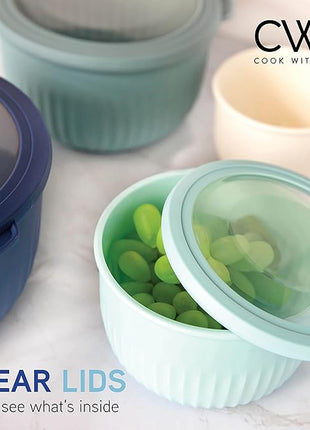 COOK WITH COLOR Prep Bowls with Lids- Wide and Deep Nesting Plastic Small Mixing Bowl Set with Lids, 8 Piece Set - Deep Bowls, Blue