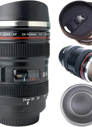 Camera Lens Coffee Mug with Slider Lid – Realistic DSLR Thermos Cup, Novelty Gift for Photographers, Coffee Lovers, Men & Women