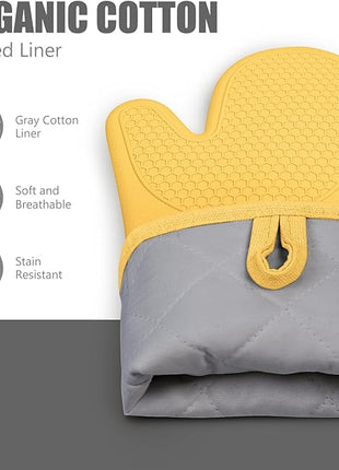 Rorecay Oven Mitts and Pot Holders Sets 6pcs, Extra Long Kitchen Silicone Oven Gloves Heat Resistant 500 Degrees Non-Slip Potholders Hot Pads for Baking Cooking, Quilted Liner, Samoan Sun