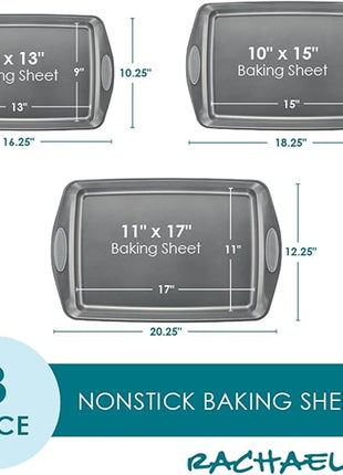 Rachael Ray Nonstick Bakeware Set with Grips, Nonstick Cookie Sheets / Baking Sheets - 3 Piece, Gray with Sea Salt Gray Grips