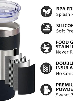 SUNWILL Travel Coffee Tumbler 20 oz, Insulated Mug with Lid, Stainless Steel Cup for Outdoor, Powder Coated Black