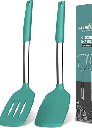 Silicone Spatula Set - Turner Spatulas Silicone Heat Resistant 600°F - Slotted & Solid Spatula for Cooking Fish, Eggs, Pancakes Flipper – Spatulas for kitchen use – Turquoise