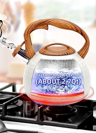 Tea pot, 3.2Qt Whistling Tea Kettle Stovetop, Convenient switch/heat-resistant handle, coffee, tea, milk teapots, Gas Electric Applicable (cream)